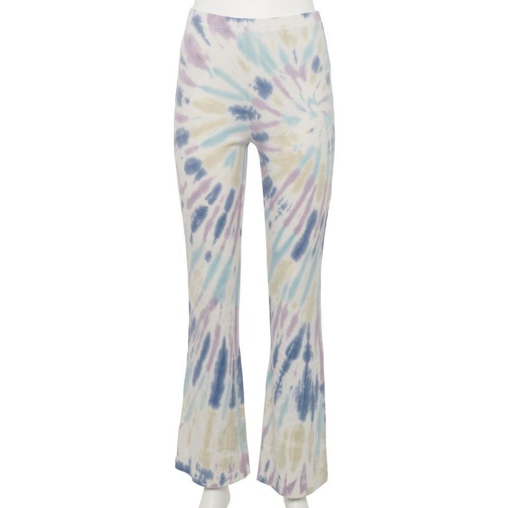 Wall Flower White Tie Dye Cotton Ribbed Flare Pants Lounge Comfy Size Medium New